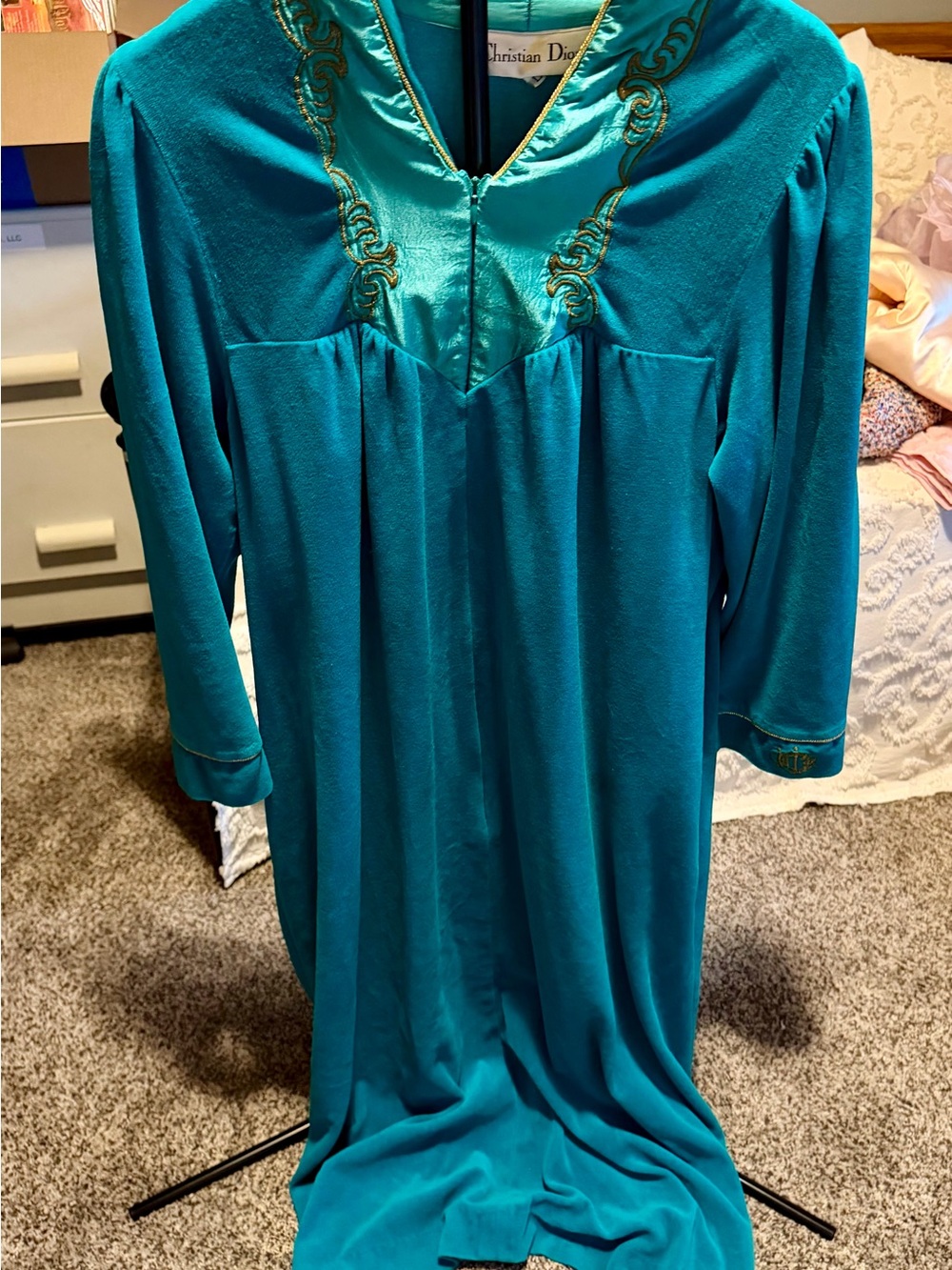 Vintage Dior Teal Long Sleeve Robe